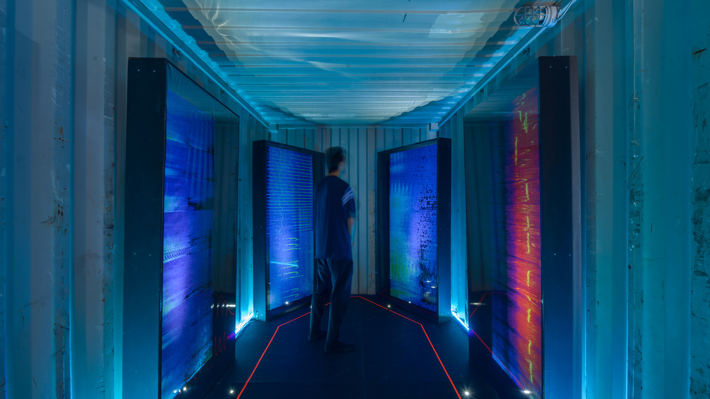 Install view with visitor among the spectrogram panels.